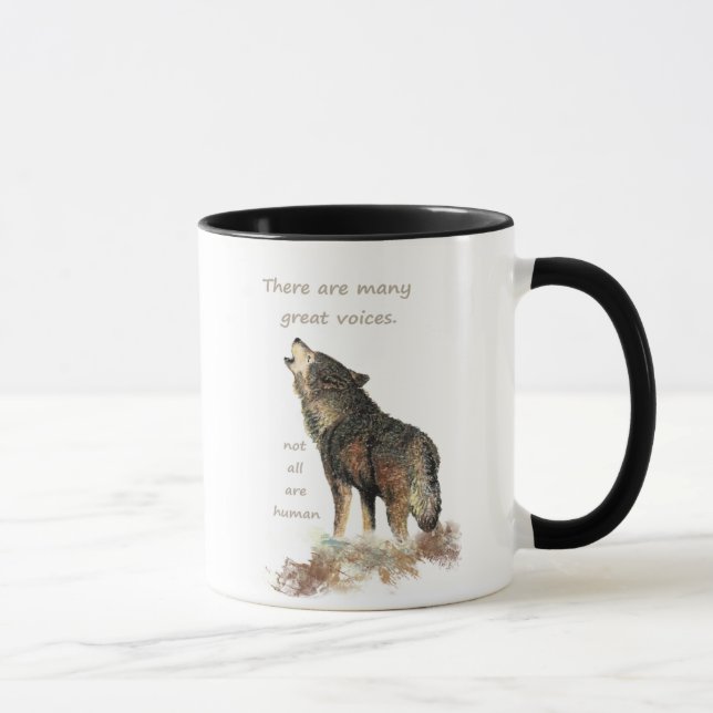 Many great voices Inspirational Wolf Quote Mug (Right)