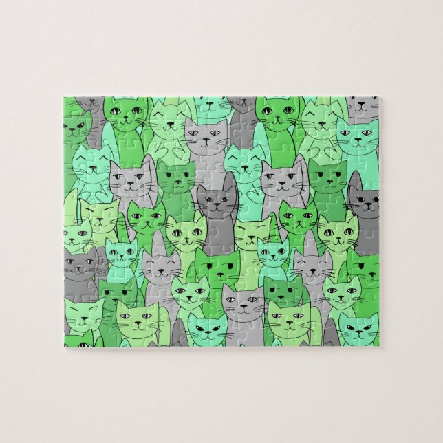 Many Green Cats Design Jigsaw Puzzle (Horizontal)