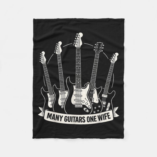 Many Guitars One Wife Funny Musician Guitarist Hum Fleece Blanket (Front)
