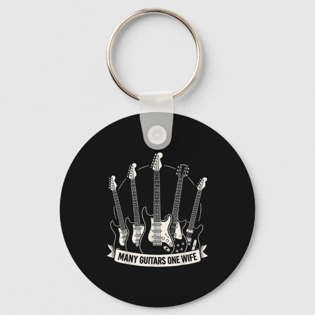 Many Guitars One Wife Funny Musician Guitarist Hum Key Ring (Front)