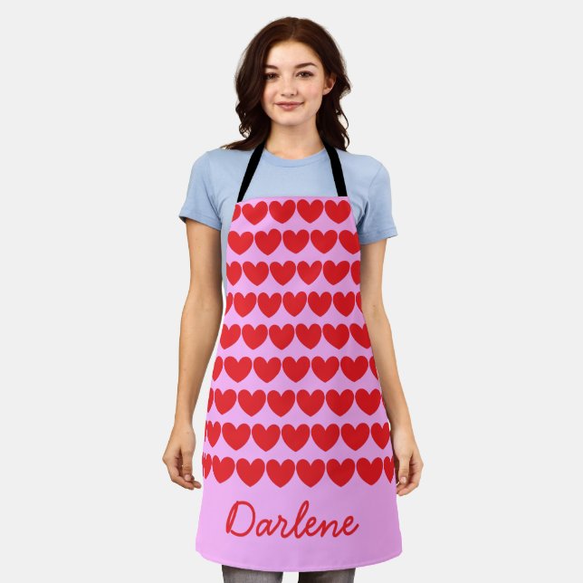 Many Hearts, Lavender & Red Apron (Worn)