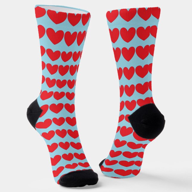 Many Hearts, Red & Blue Socks (Angled)