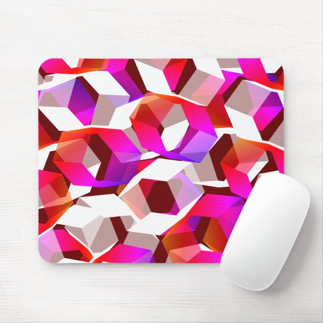 Many hexagons coloured, on dark red background mouse mat (With Mouse)