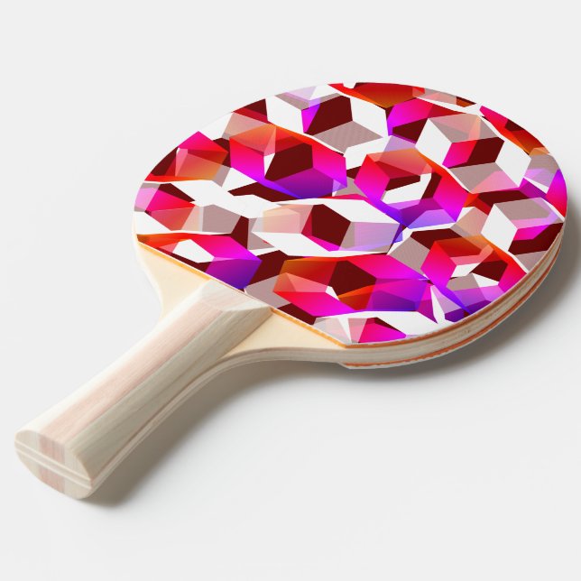 Many hexagons coloured, on dark red background ping pong paddle (Front Angle)