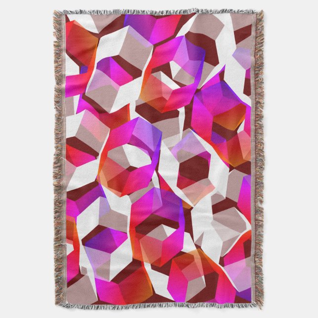 Many hexagons coloured, on dark red background throw blanket (Front Vertical)