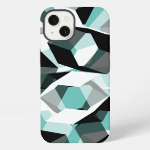 Many hexagons with colourless parts, on light teal iPhone 13 case