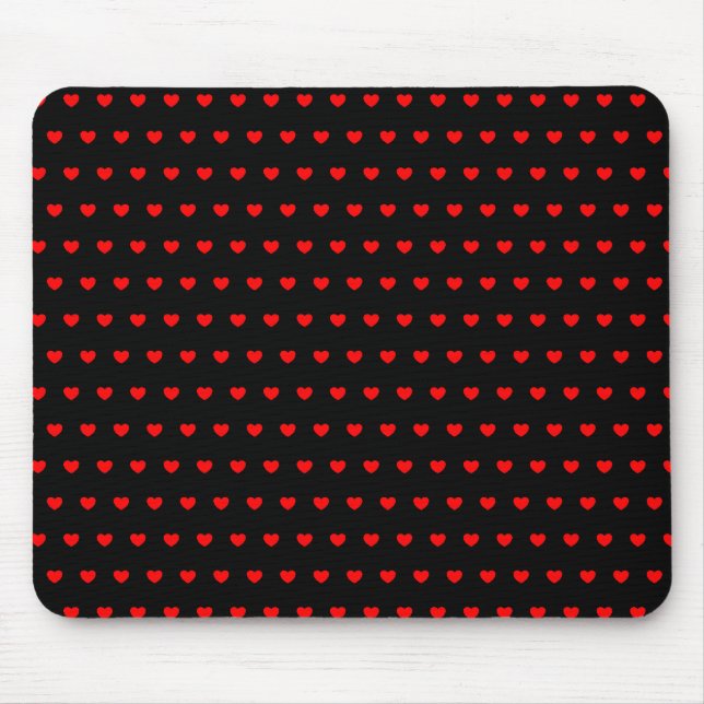 Many Little Red Hearts On Black Mouse Mat (Front)
