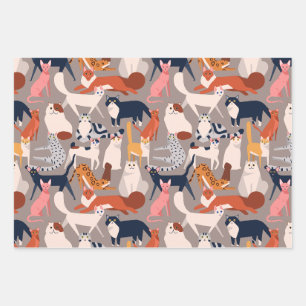 Many Many Cats - Cute Cat Lover Wrapping Paper Sheet