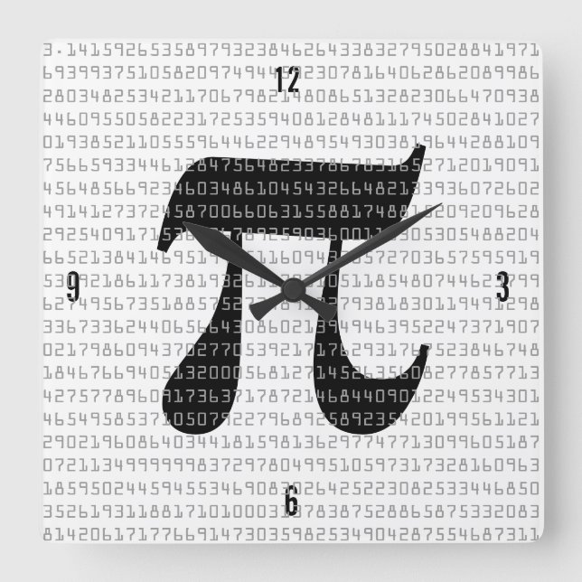 Many Many Digits of Pi Mathematical Constant Square Wall Clock (Front)