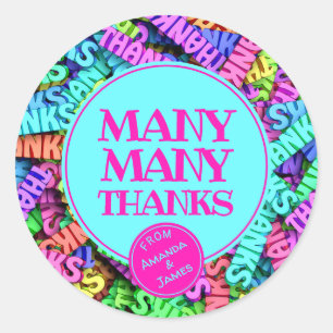 Many Many Thanks – Multi Coloured Personalised Classic Round Sticker