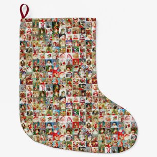 Many Many Vintage Santas Large Christmas Stocking