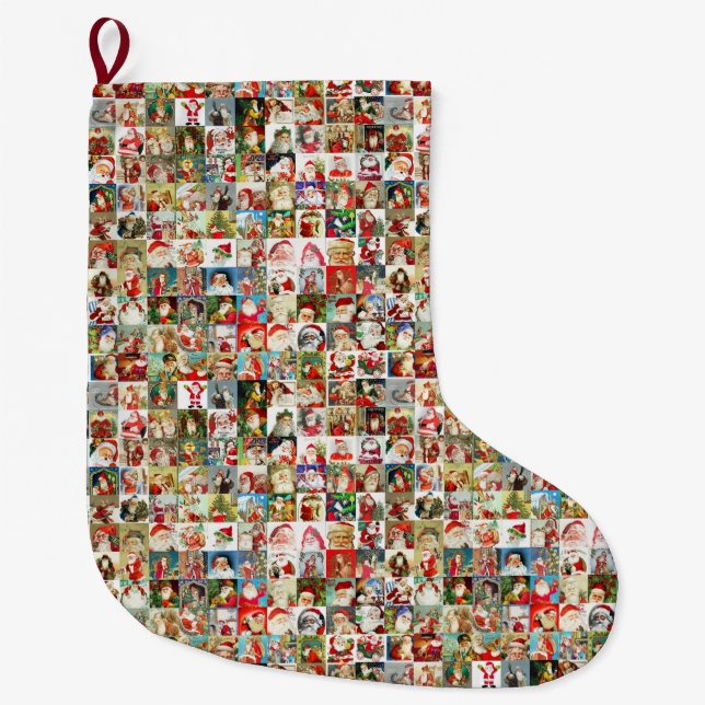 Many Many Vintage Santas Large Christmas Stocking (Front)