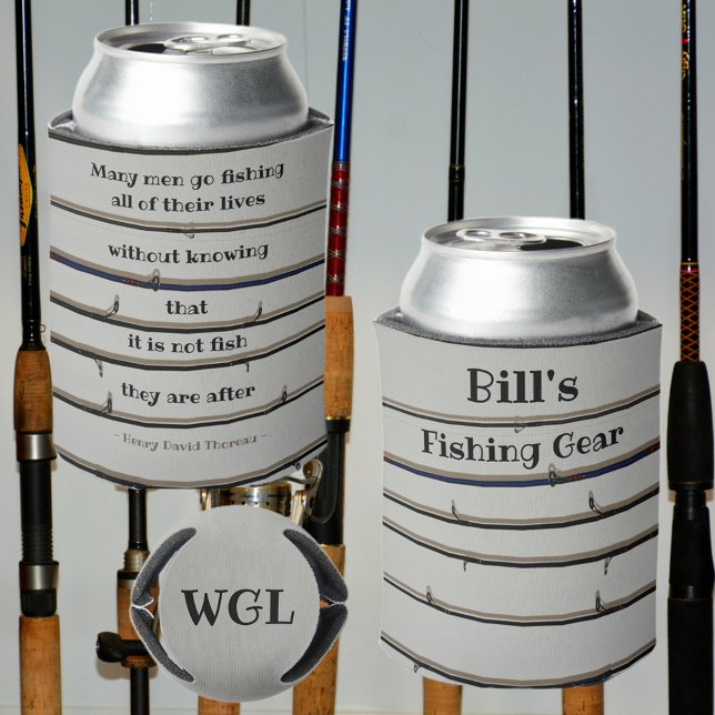 Many Men Go Fishing Rods Grey Can Cooler (Creator Uploaded)