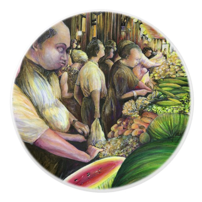 Many Men, Many Melons, Budapest Ceramic Knob (Front)