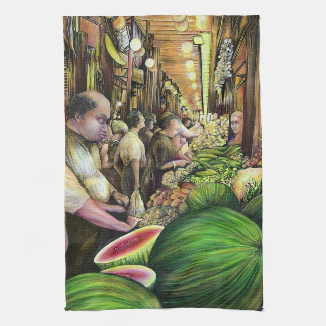 Many Men, Many Melons, Budapest Tea Towel (Vertical)