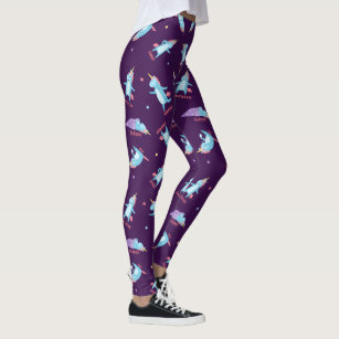Many Moods of a Pink, Blue, and Purple Unicorn Leggings