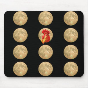 Many Moons - Single Red Rooster Mouse Mat