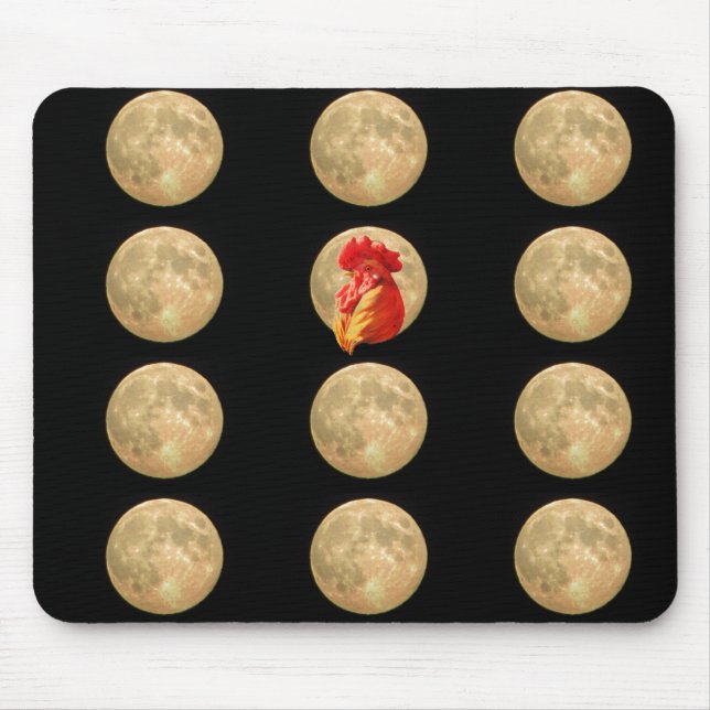 Many Moons - Single Red Rooster Mouse Mat (Front)