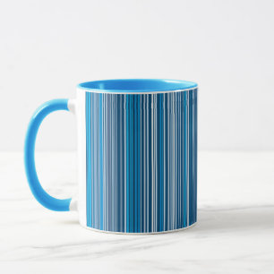 Many multi coloured stripes in the blue mug