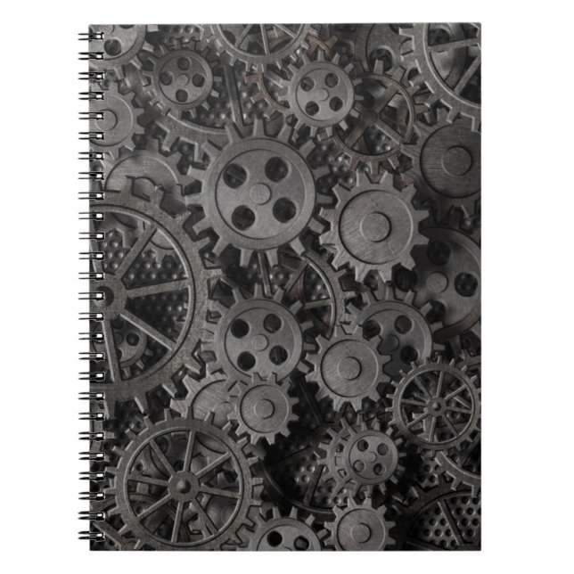 Many old rusty metal gears or machine parts notebook (Front)