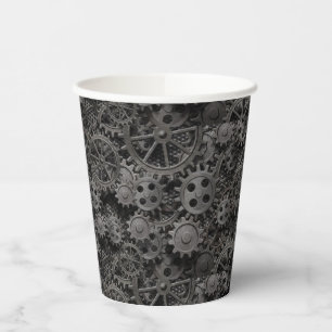 Many old rusty metal gears or machine parts paper cups