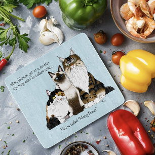 Many Paws Funny Menopause Cat Lady Humour Blue Cutting Board