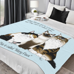 Many Paws Funny Menopause Cat Lady Humour Blue Fleece Blanket