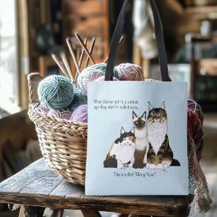 Many Paws Funny Menopause Cat Lady Humour Blue Tote Bag