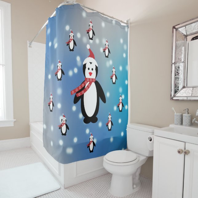 Many Penguins Shower Curtain (In Situ)
