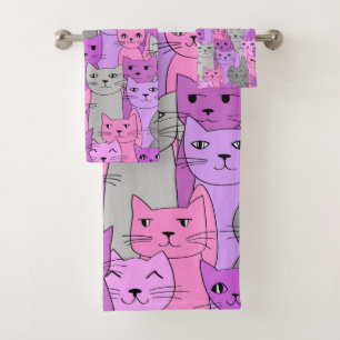 Many Pink Cats Design Bath Towel Set