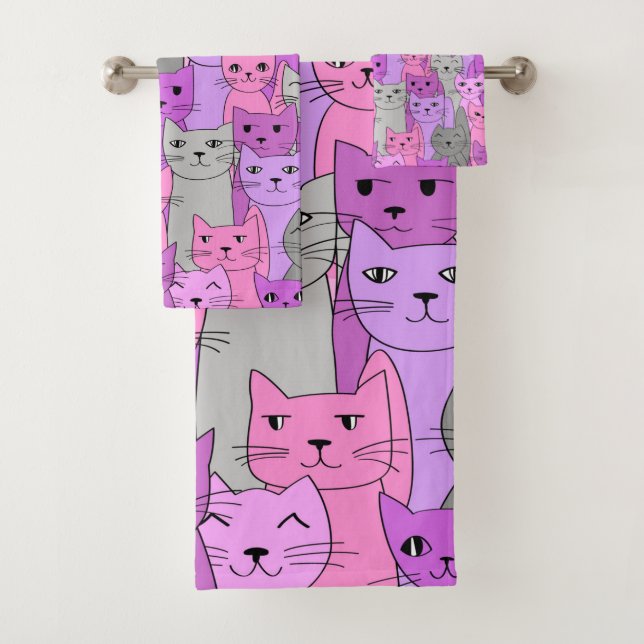Many Pink Cats Design Bath Towel Set (Insitu)