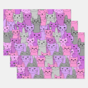 Many Pink Cats Design Wrapping Paper Sheet
