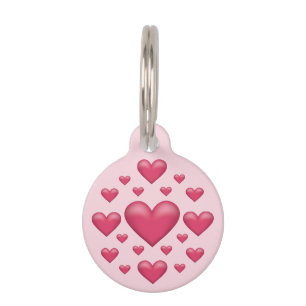 Many Pink Hearts On Light Pink & Pet's Info Pet Tag