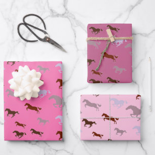 Many Pink Mauve Horses Wrapping Paper Sheets