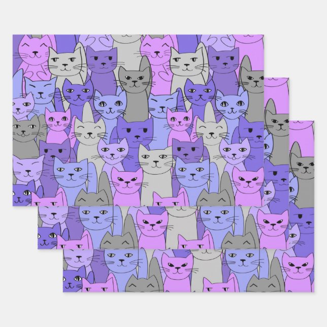 Many Purple Cats Design Wrapping Paper Sheet (Set)