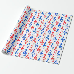 Many Red and Blue Treble Clef Musical Symbols Wrapping Paper