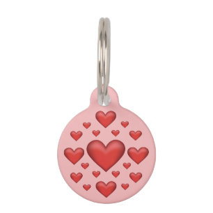 Many Red Hearts On Blush Pink & Pet's Info Pet Tag