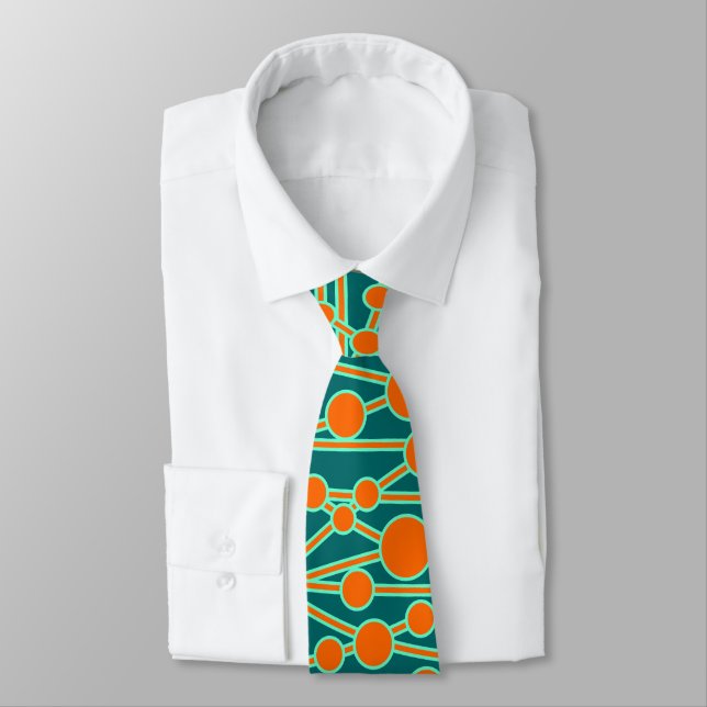 Many Roads II Orange & Turquoise on Teal 006666 Tie (Tied)