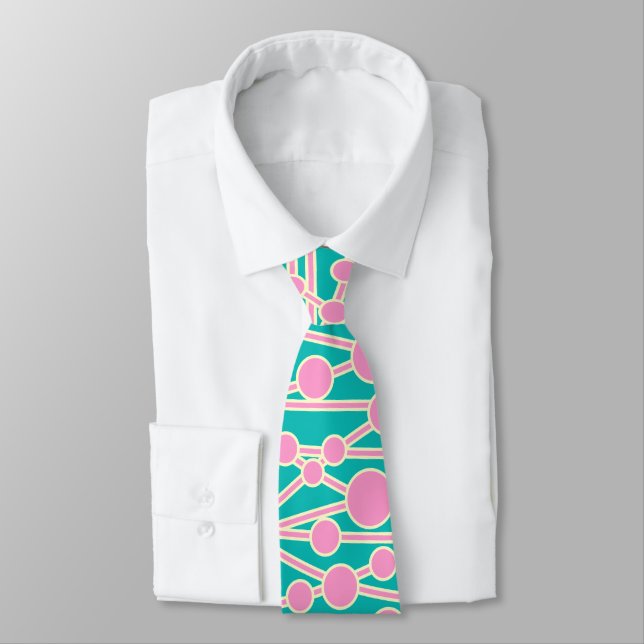 Many Roads II Pink & Cream on Aqua 0ABAB5 Tie (Tied)