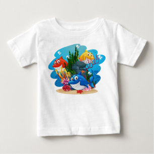 Many Sharks Underwater Cartoon-23986 Baby T-Shirt