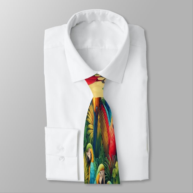 Many Small Parrots Among Tropical Foliage Tie (Tied)
