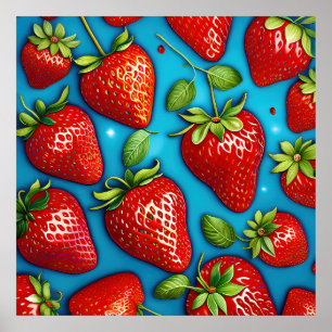 many strawberry fruit, painting, poster