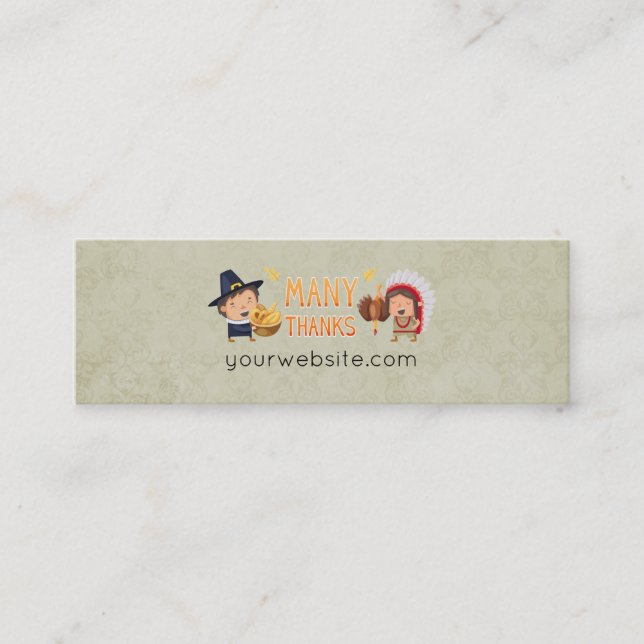 Many Thanks Pilgrim And Native Grateful Together Mini Business Card (Front)