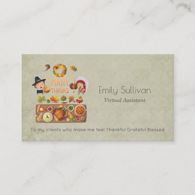 Many Thanks Pilgrim And Native Thanksgiving Feast Business Card (Front)