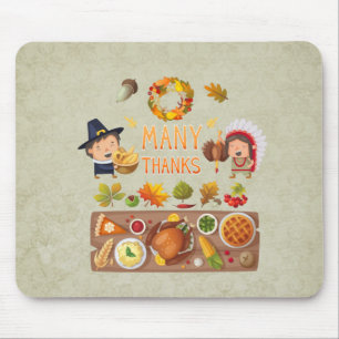 Many Thanks Pilgrim And Native Thanksgiving Feast Mouse Mat