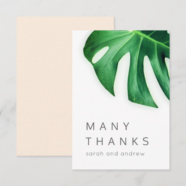 Many Thanks Tropical Palm Leaf Minimalist Thank You Card (Front/Back)