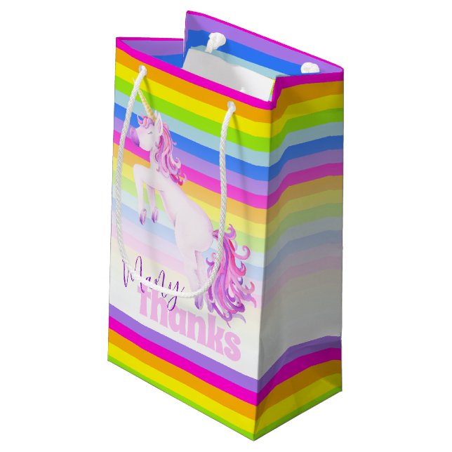 Many thanks unicorn rainbow gift favour bags (Back Angled)