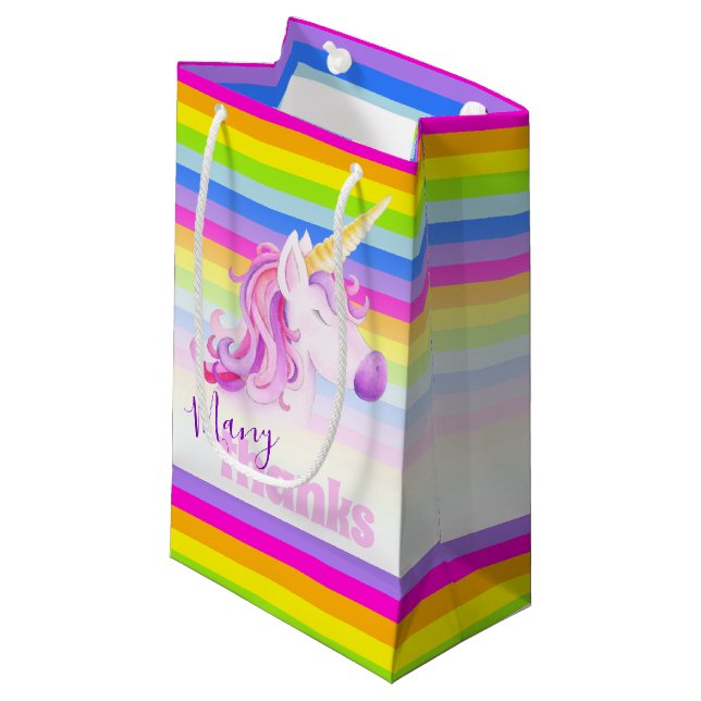 Many thanks unicorn rainbow gift favour bags (Front Angled)