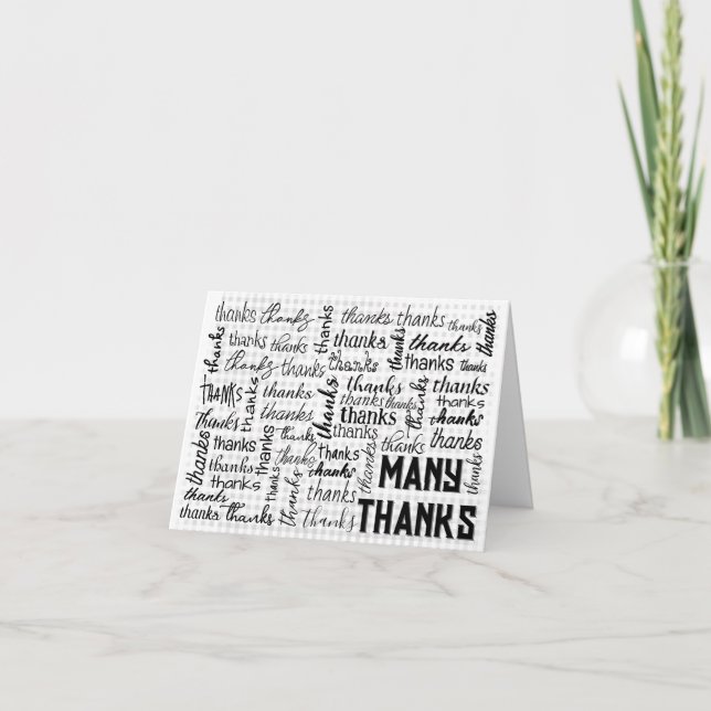 Many THANKS Word Cloud On Gingham Thank You Card (Front)