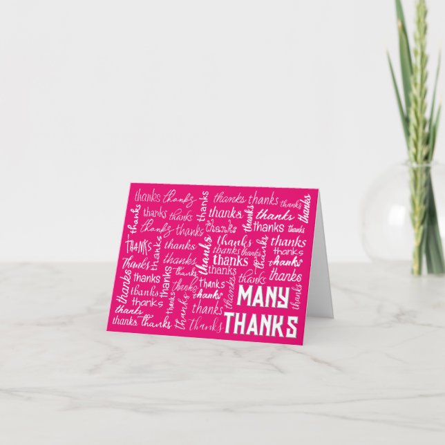 Many THANKS Word Cloud On Pink Thank You Card (Front)